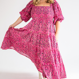 Harper Puff Sleeve Maxi Dress - Magenta Blossom