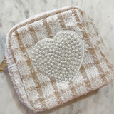 Mini Pearl Heart Cosmetic Case - Tweed