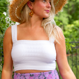 Shirred Square Neck Crop Top - White