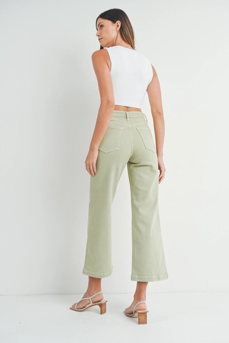 Color Patch Pocket Wide Leg Jeans