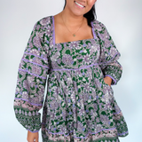 Kim Long Sleeve Mini Dress - Green/Purple