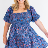 Harper Puff Sleeve Mini Dress - Multi Navy Blossom