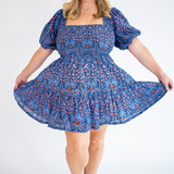 Harper Puff Sleeve Mini Dress - Multi Navy Blossom