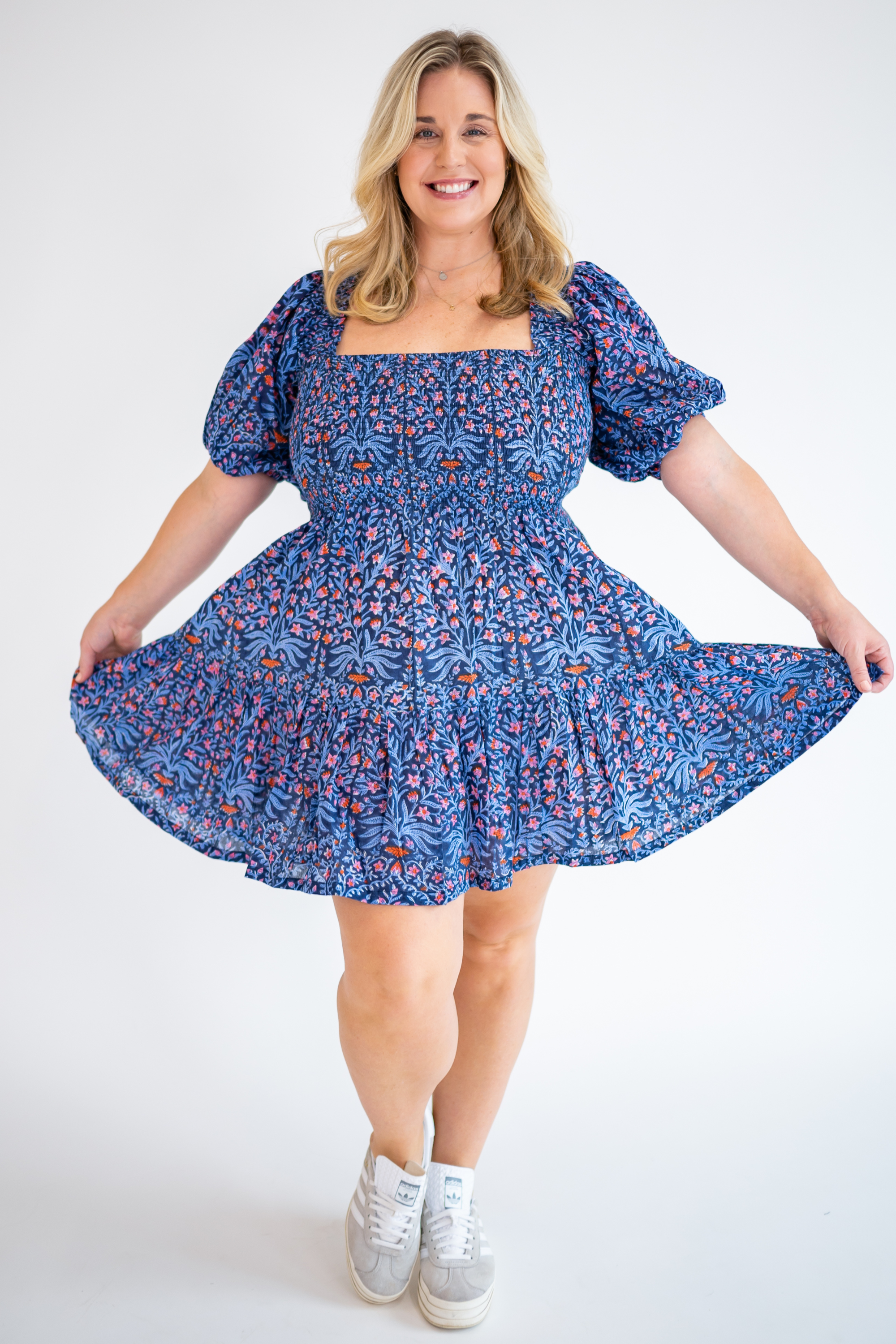 Harper Puff Sleeve Mini Dress - Multi Navy Blossom