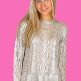 Weylan Metallic Cable Knit Top - Silver