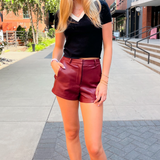 Alanna Vegan Leather Shorts - Malbec