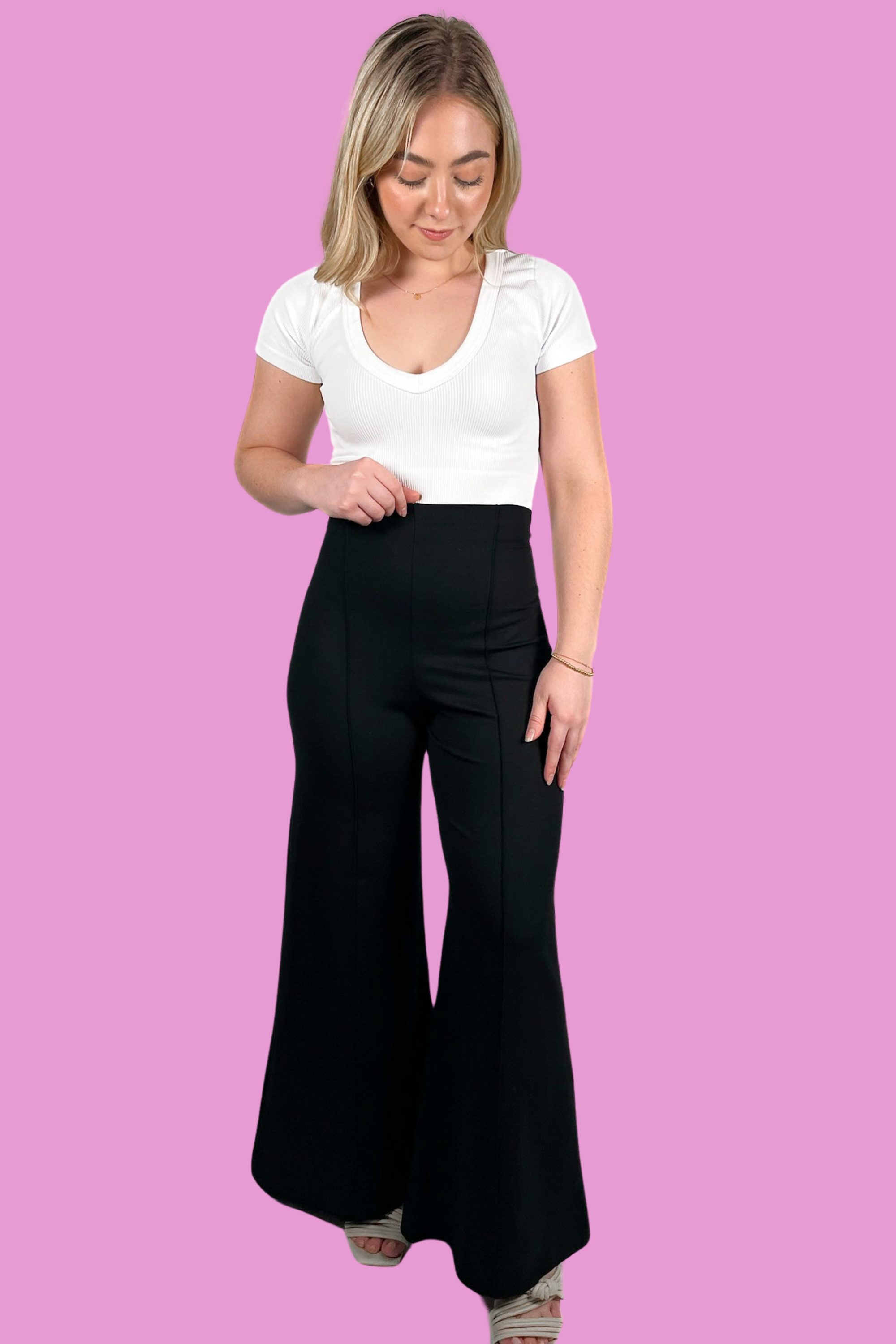 Ripley Ankle Ponte Wide Leg Pant - Black