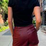 Alanna Vegan Leather Shorts - Malbec