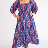 Harper Puff Sleeve Maxi Dress- Big Navy Magenta Floral