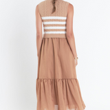 Roe Mixed Media Midi Dress - Camel/White