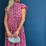 Lou Blockprint Midi Dress - Magenta Gold Rose