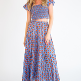 Jane Blockprint Maxi Skirt - Peri Orange Rose