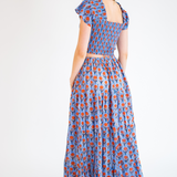 Jane Blockprint Maxi Skirt - Peri Orange Rose