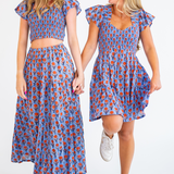 Jane Blockprint Maxi Skirt - Peri Orange Rose