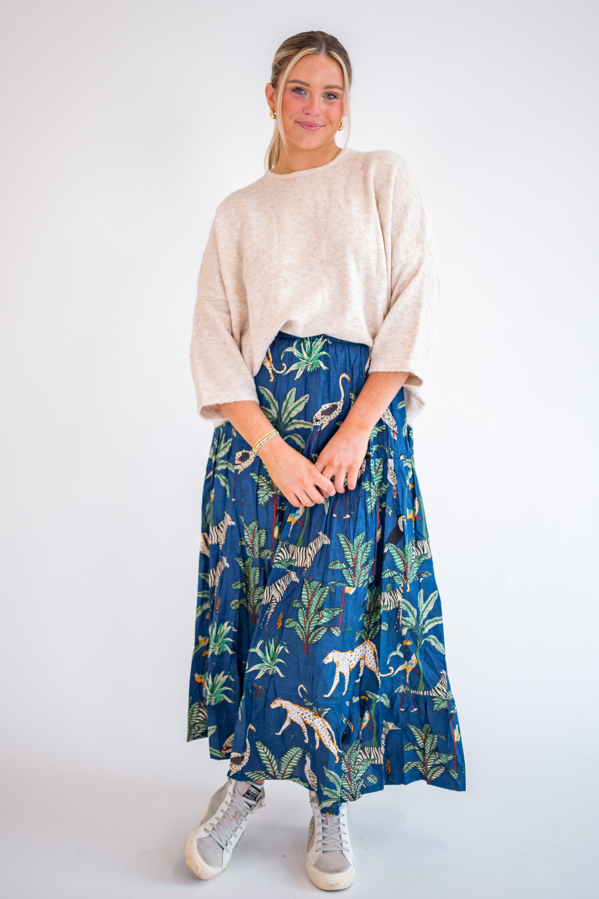 Jane Tropical Maxi Skirt - Navy Tropical