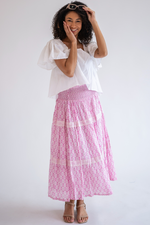Britt Smocked Midi Skirt - Light Pink Wavy