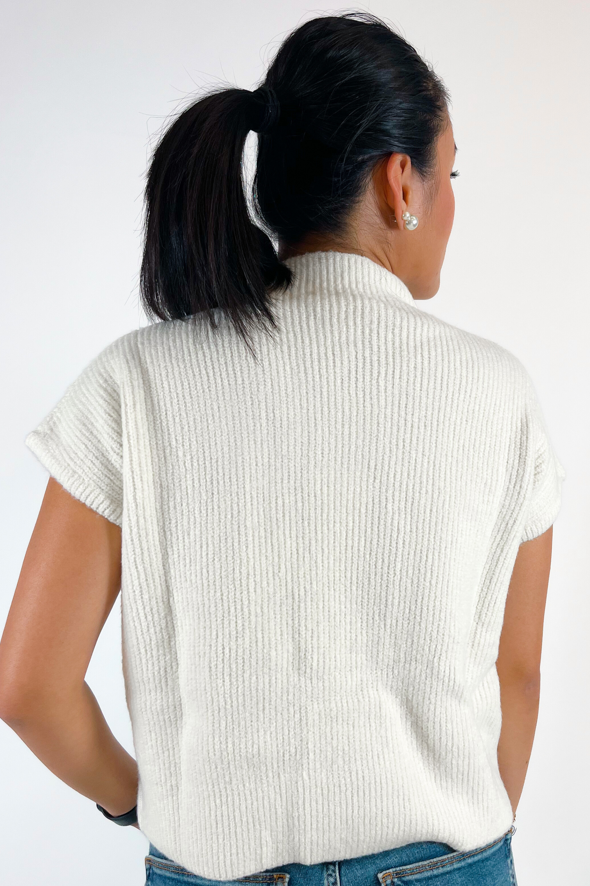 Hermione Mock Neck Sweater Top - Ivory