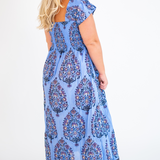 Lil Blockprint Smocked Maxi Dress - Peri Purple Floral