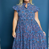 Lou Blockprint Midi Dress - Navy Multi Blossom