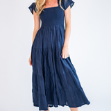 Lil Solid Smocked Maxi Dress - Navy