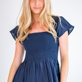 Lil Solid Smocked Maxi Dress - Navy