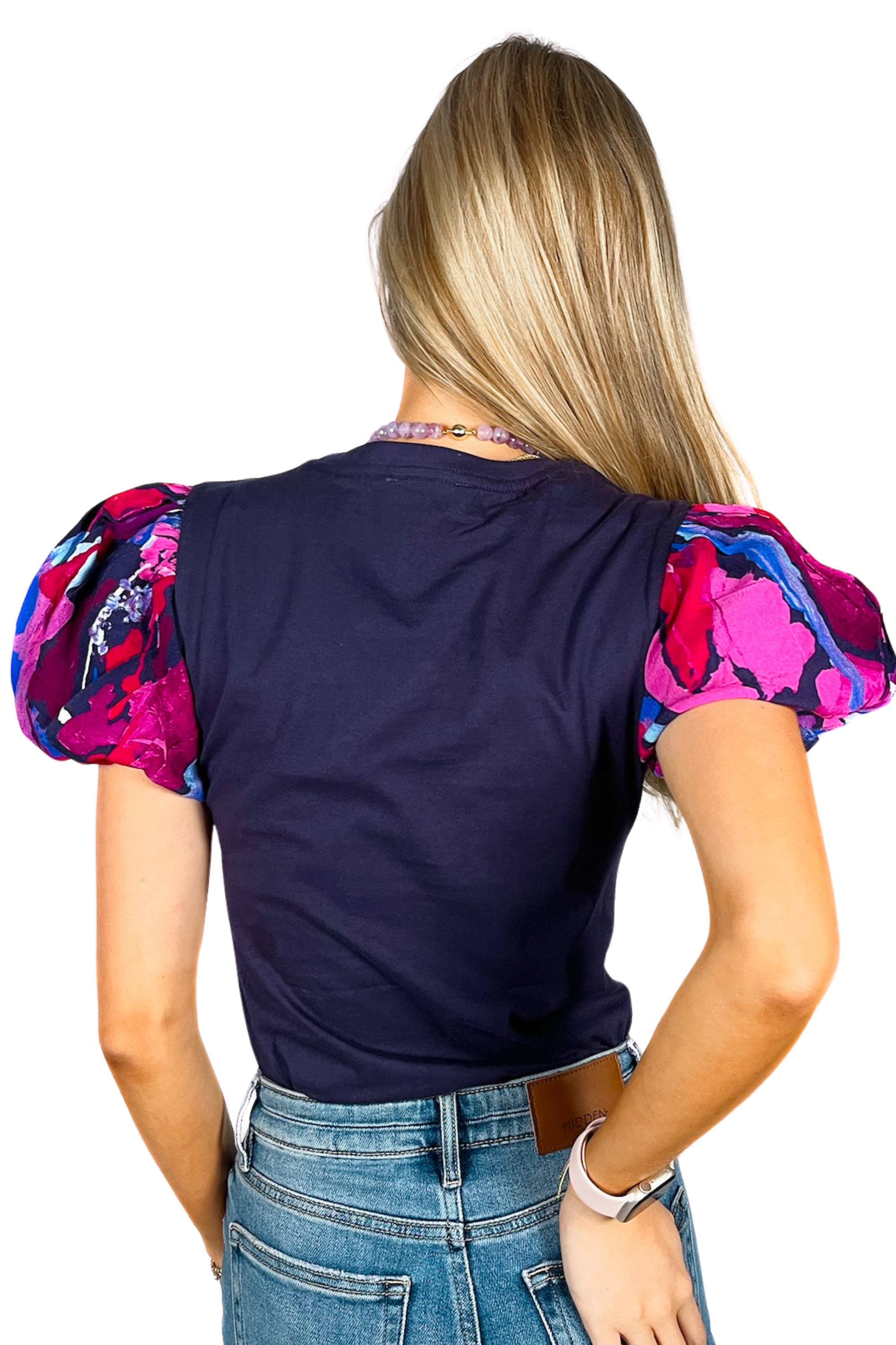 Dani Floral Puff Sleeve Tee - Paint Burst Magenta