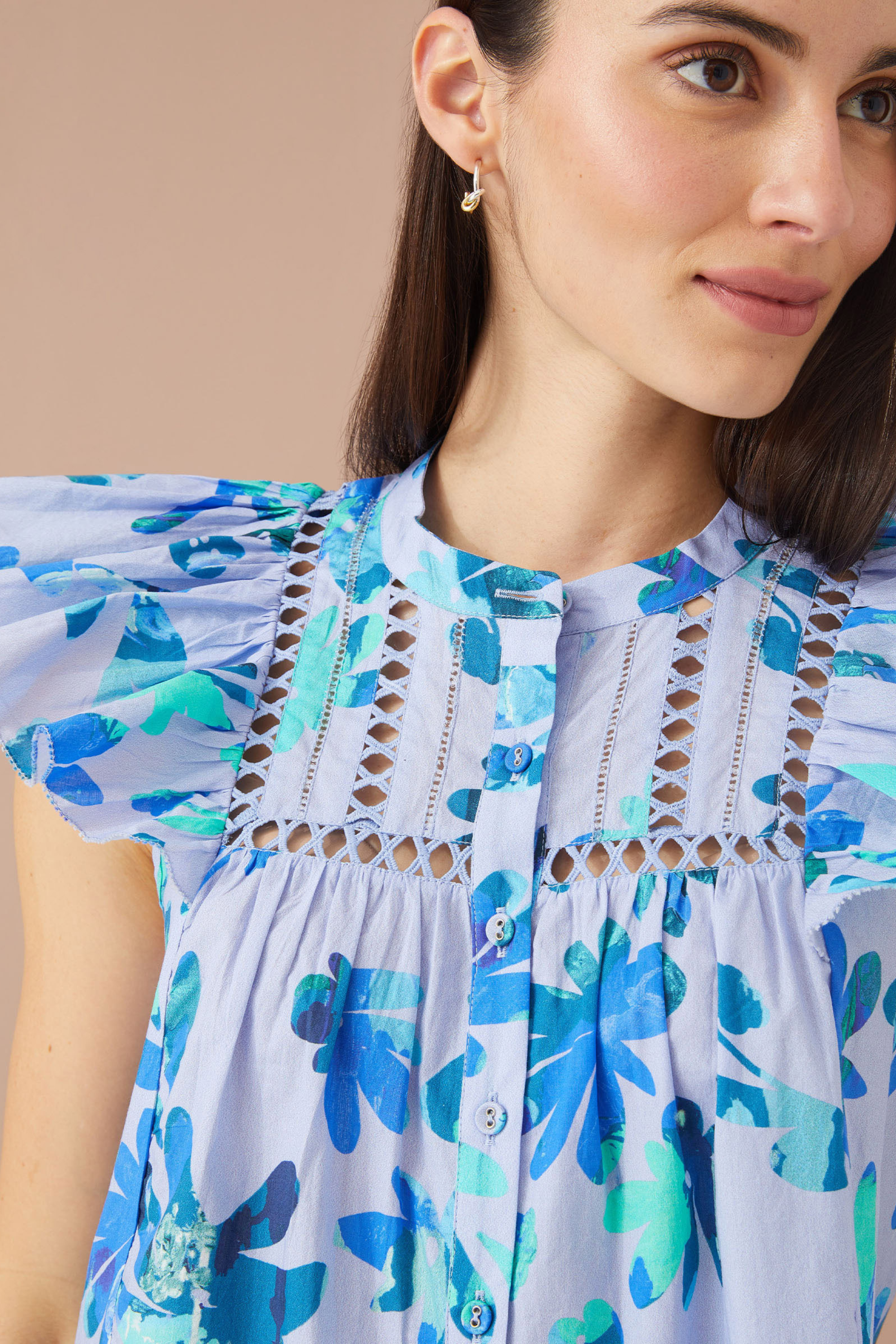 Jomarie Top - Marble Floral Cornflower