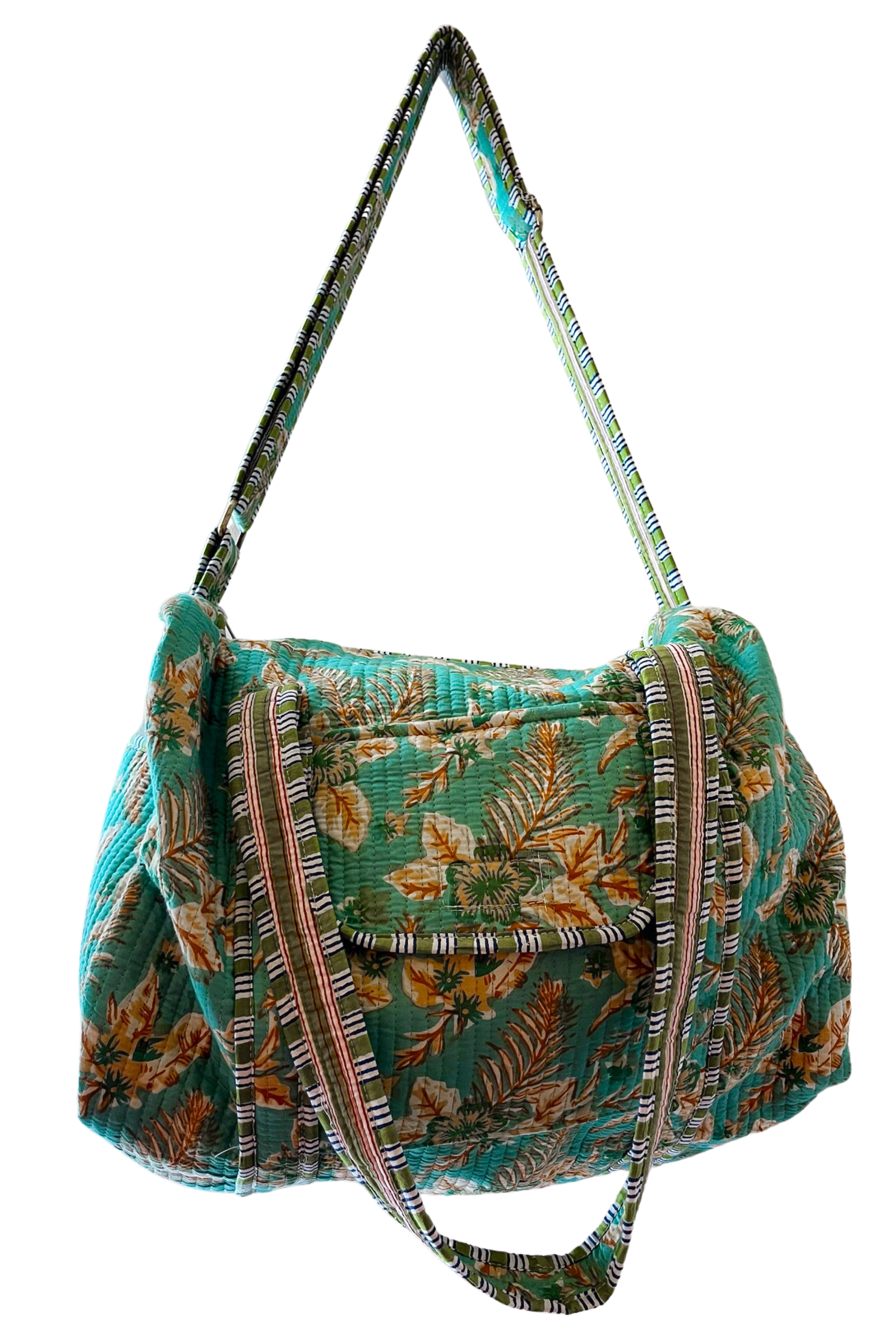 Jetset Duffle Bag - Turquoise Neutral Hibiscus