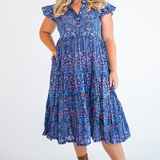 Lou Blockprint Midi Dress - Navy Multi Blossom