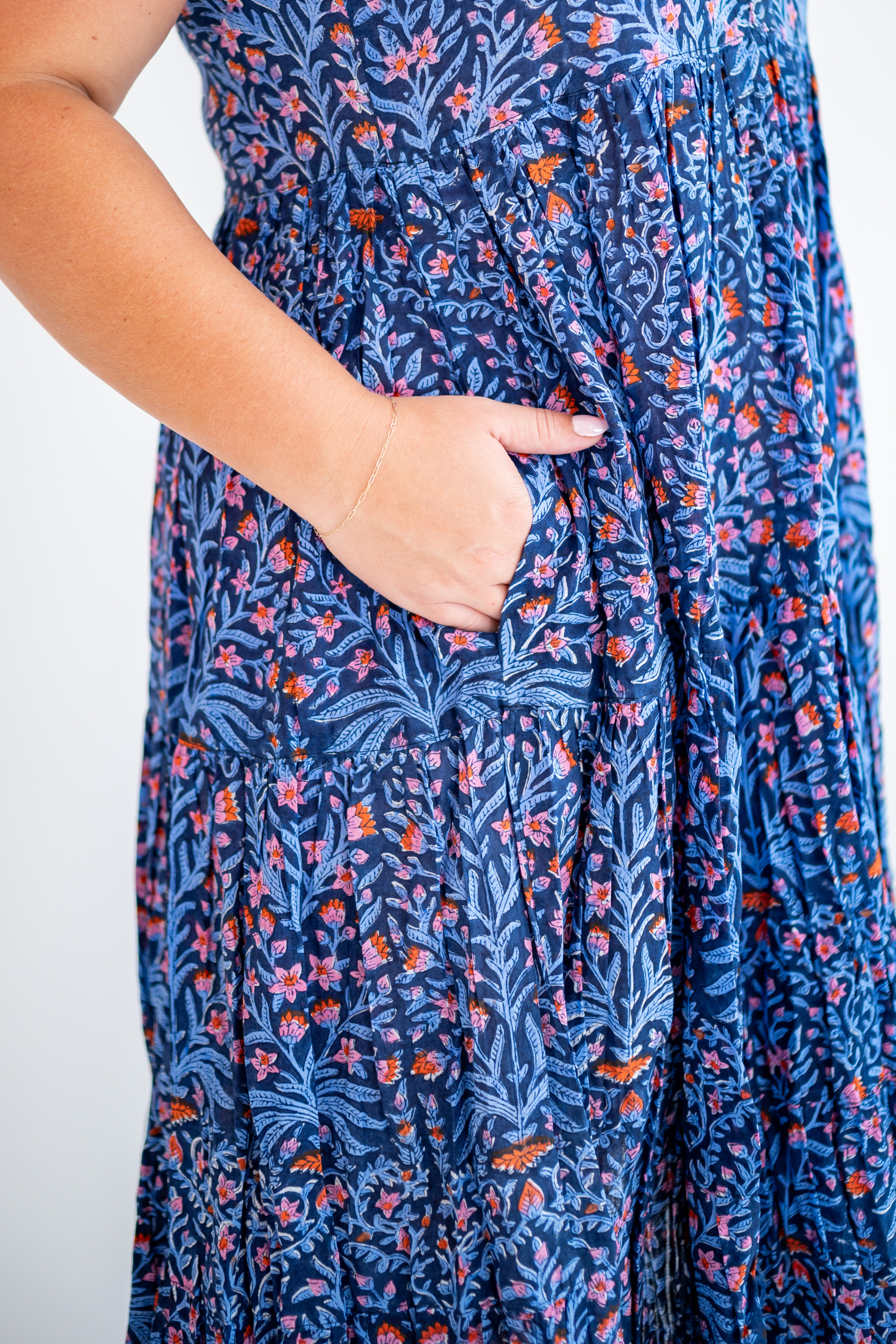 Lou Blockprint Midi Dress - Navy Multi Blossom