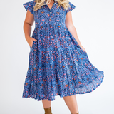 Lou Blockprint Midi Dress - Navy Multi Blossom