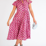 Lou Blockprint Midi Dress - Magenta Gold Rose