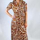 Hunter Puff Sleeve Maxi Dress - Brown Multi