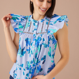 Jomarie Top - Marble Floral Cornflower