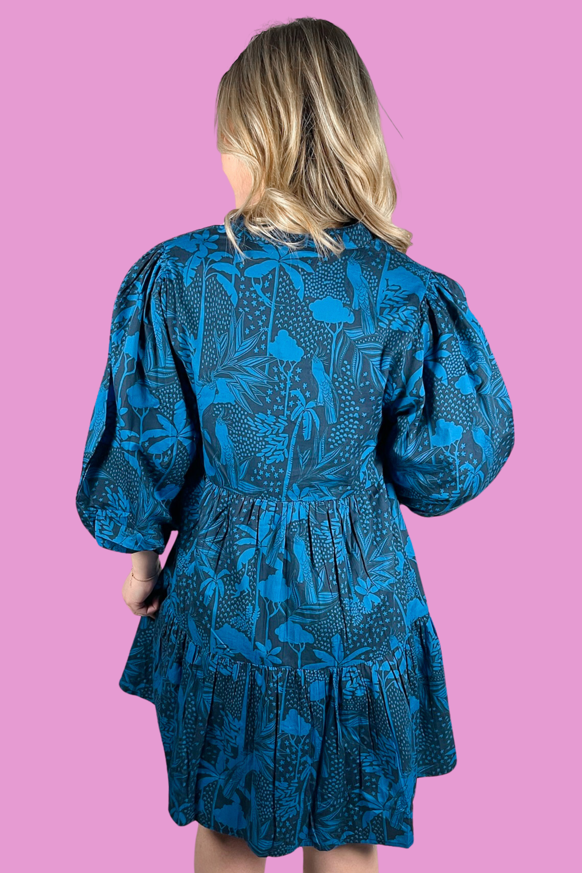 Hattie Puff Sleeve Mini Dress - Dutch Blue