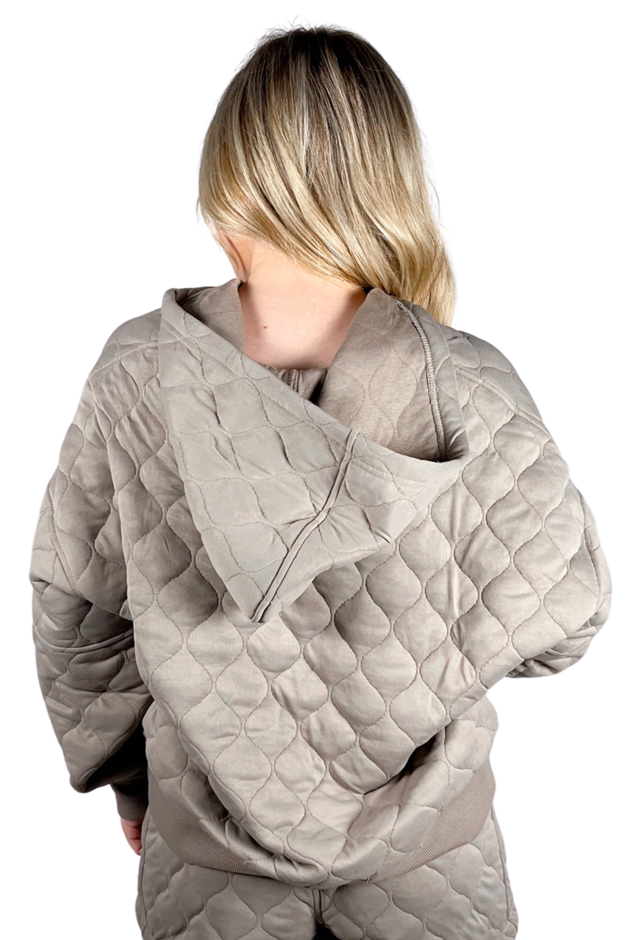 Kellie Quilt Zip Hoodie - Stone Taupe