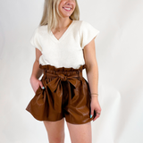 Juana Vegan Leather Shorts - Rust