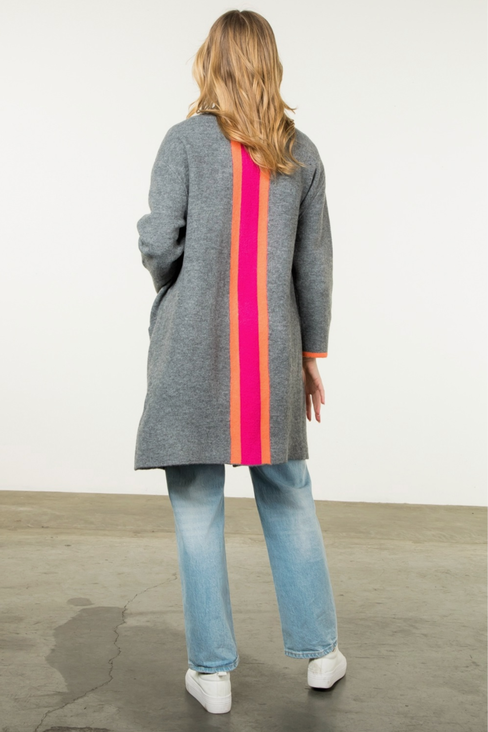 Uno Back Stripe Cardigan - Grey