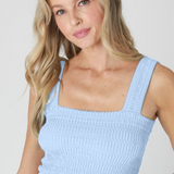 Shirred Square Neck Crop Top - Cashmere Blue