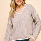 Kim V-Neck Contrast Sweater - Oatmeal