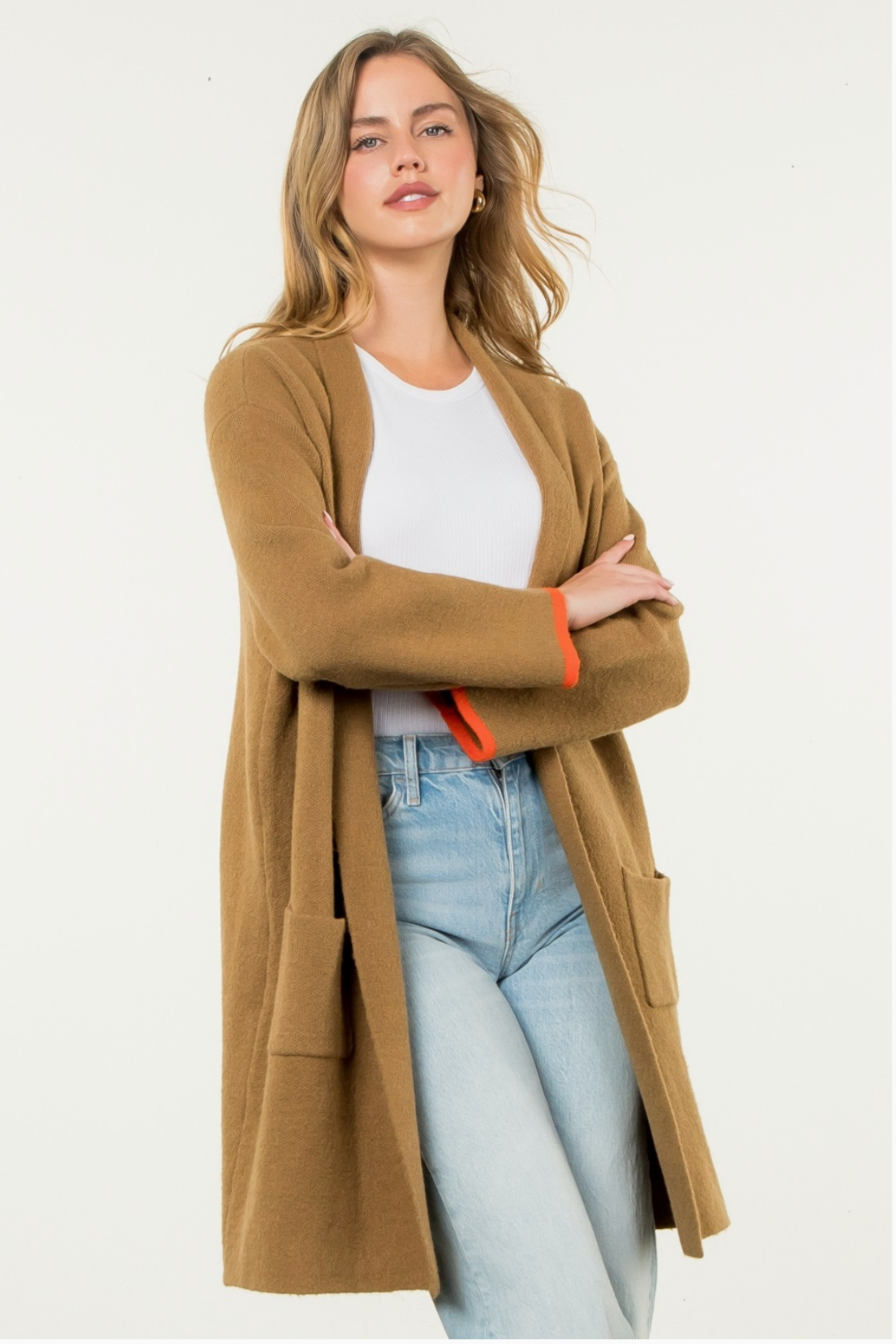 Uno Back Stripe Cardigan - Camel