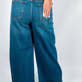 Super Wide Leg Cuffed Jean - Dark Denim