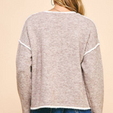 Kim V-Neck Contrast Sweater - Oatmeal