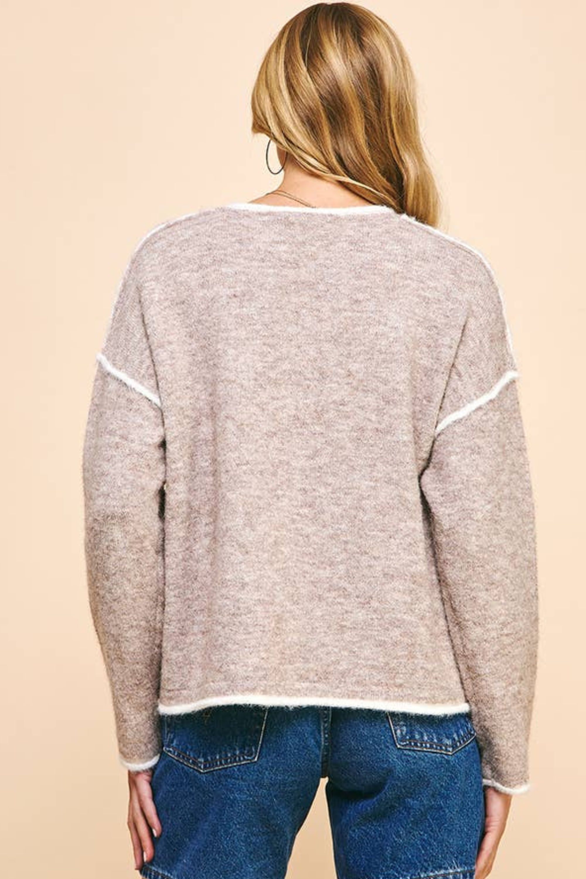 Kim V-Neck Contrast Sweater - Oatmeal