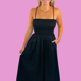 Shelly Smocked Maxi Dress - Black