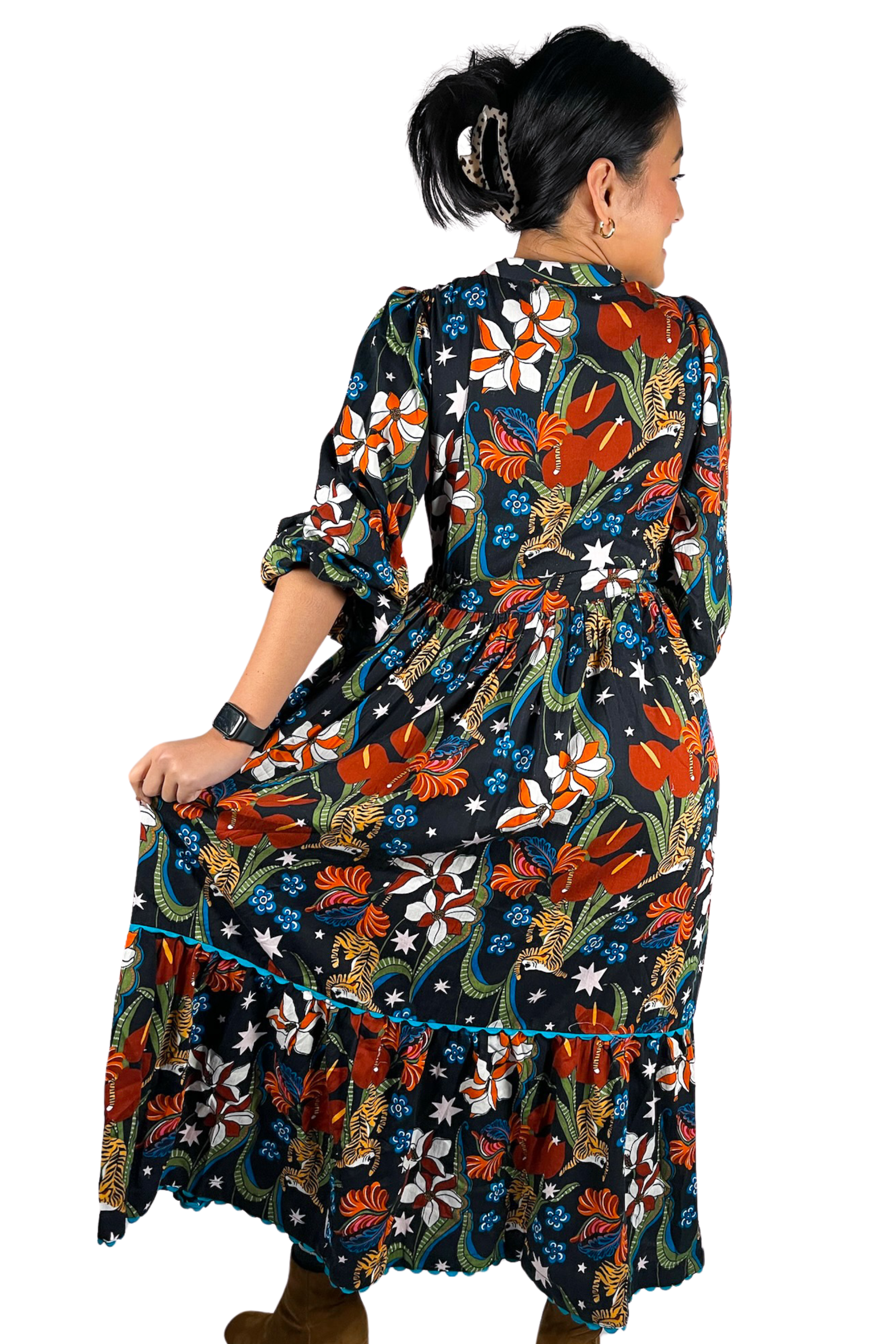 Julia Tiger Floral Maxi Dress - Black