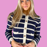 Prep Cropped Stripe Cardigan - Navy/Cream