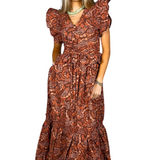 Hunter Ruffle Midi Dress - Brown Multi