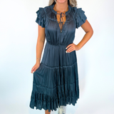 Dani Ruffle Midi Dress - Navy