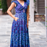 Newport Cut Out Maxi Dress - Navy Trellis